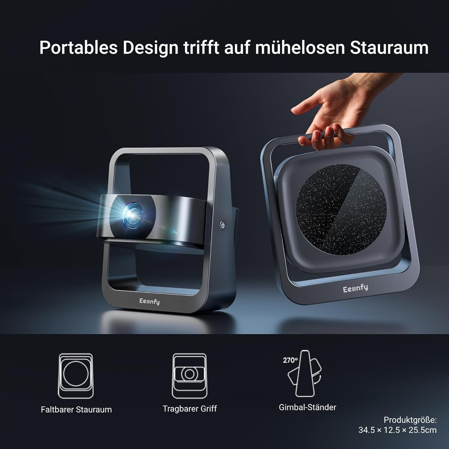 Eeenfy Venus V1 Mini Smart Projector – 1080P Support, 350 ANSI, WiFi & Bluetooth 5.2, 270° Rotating Home Cinema