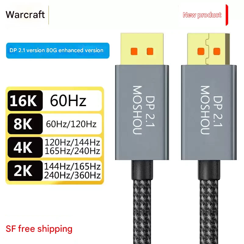 MOSHOU DisplayPort 2.1 Cable (VESA Certified) – 16K, 8K@60Hz, 4K@240Hz – 80Gbps Ultra HD Gaming Cable