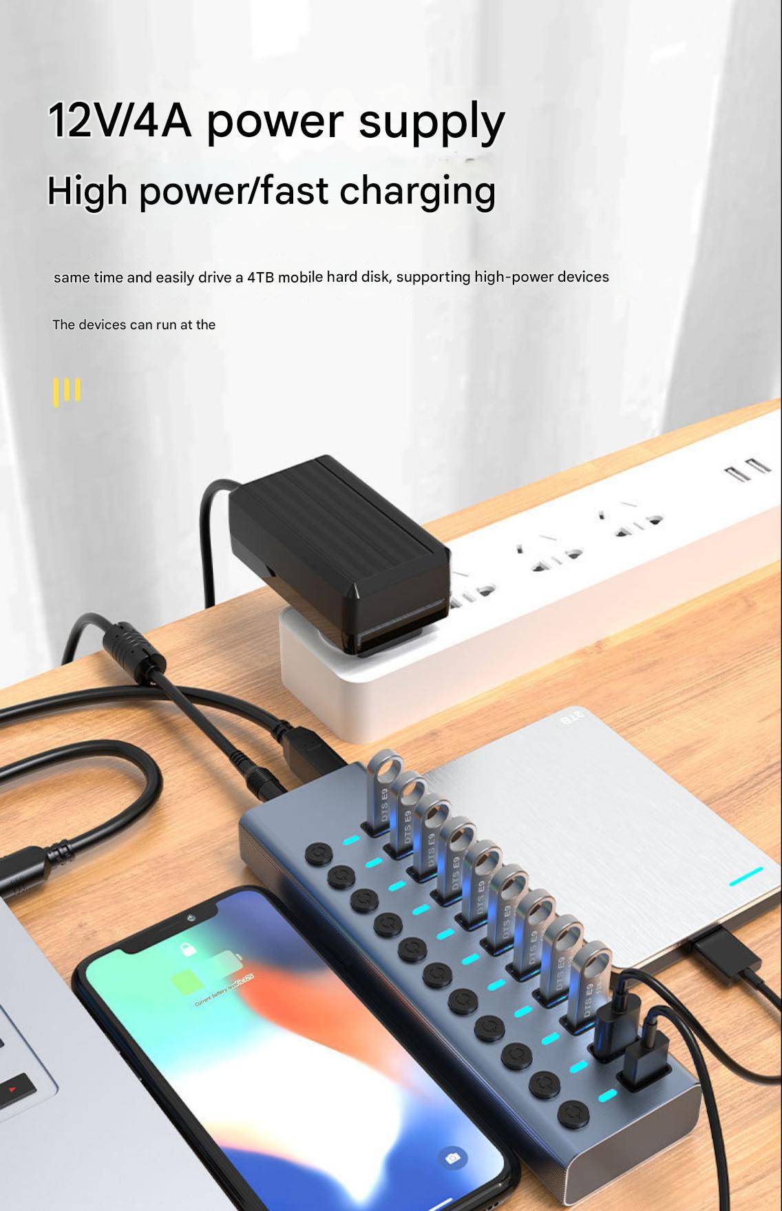 USB 3.0 11-Port Hub with Power Supply – Speed up to 5 Gbps