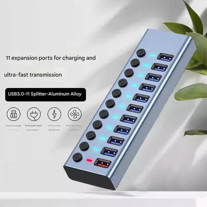 USB 3.0 11-Port Hub with Power Supply – Speed up to 5 Gbps