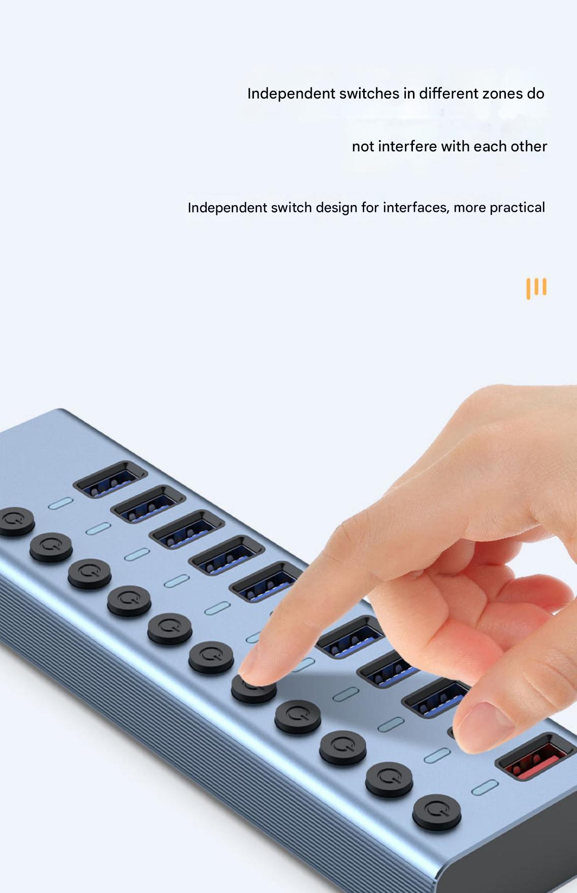 USB 3.0 11-Port Hub with Power Supply – Speed up to 5 Gbps