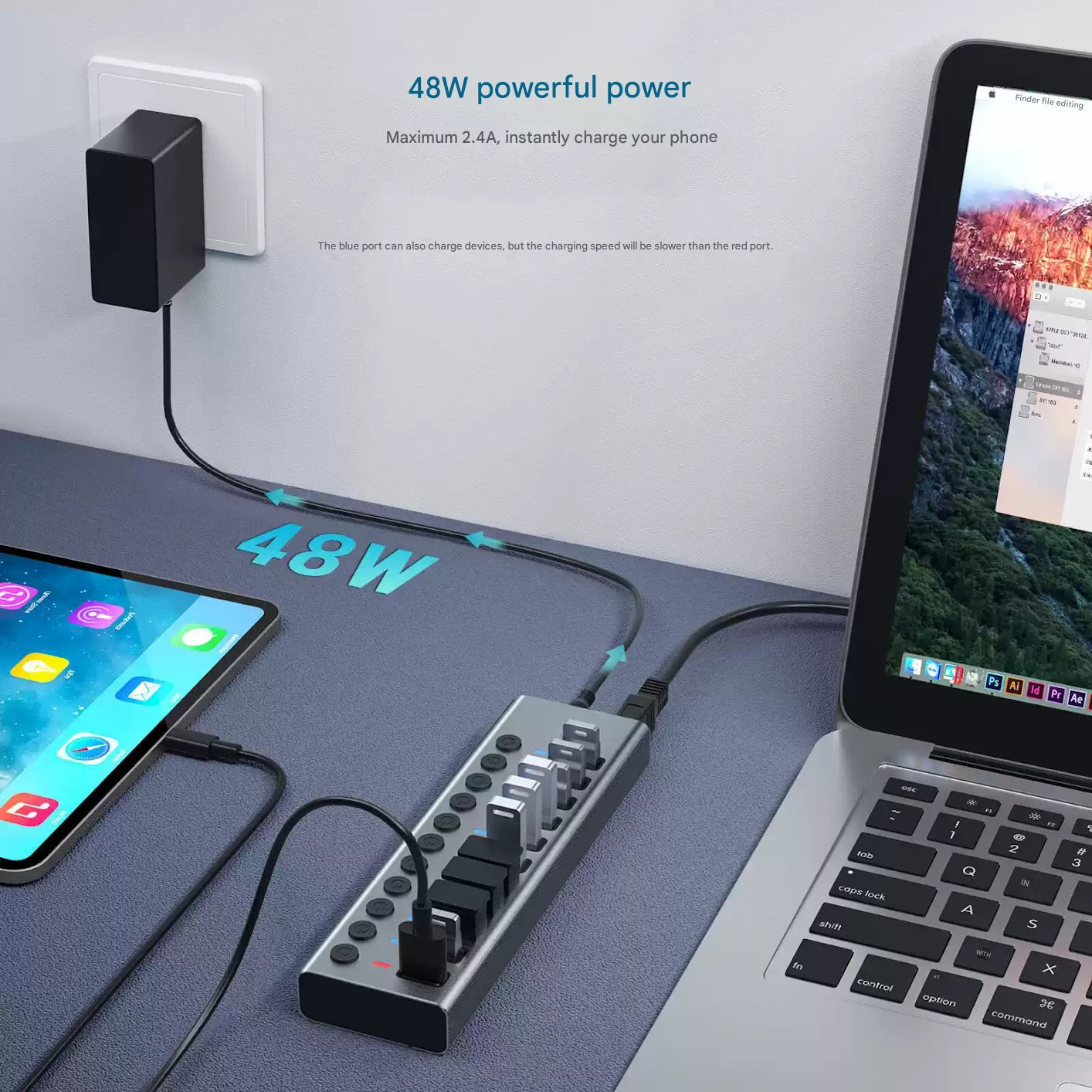 USB 3.0 11-Port Hub with Power Supply – Speed up to 5 Gbps