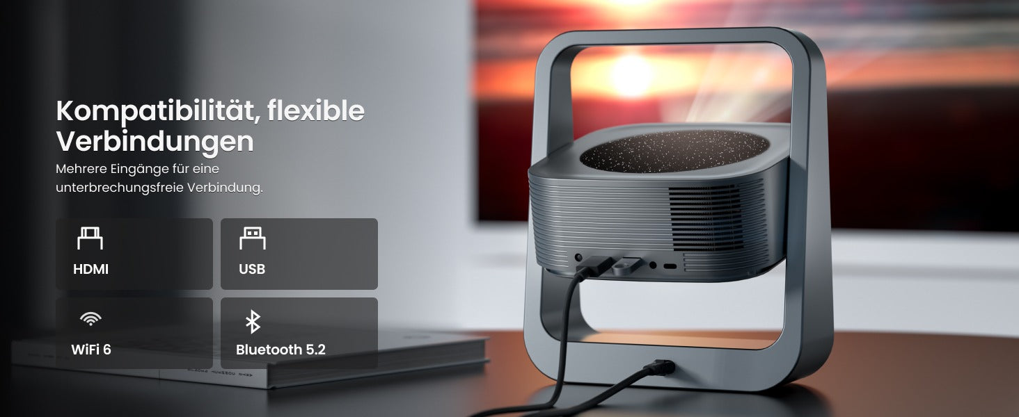 Eeenfy Venus V1 Mini Smart Projector – 1080P Support, 350 ANSI, WiFi & Bluetooth 5.2, 270° Rotating Home Cinema