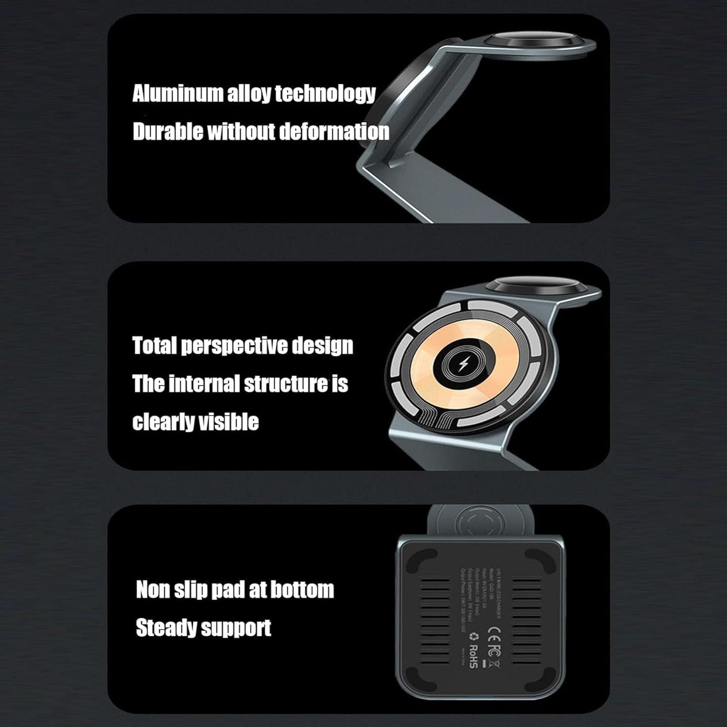 Premium Transparent Magnetic 3‑in‑1 MagSafe Wireless Charger 15W QC3.0