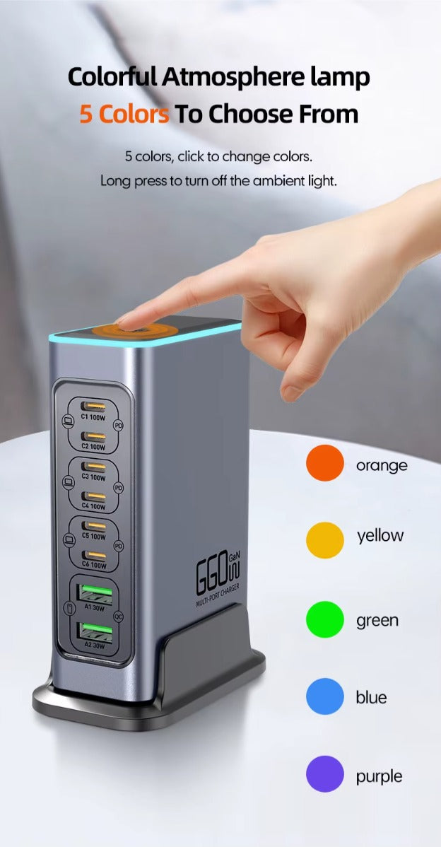 Premium 660W GaN Charger Station 8-Port EU Plug, Fast PD Charging Hub for MacBook iPhone Samsung Laptop Tablet - CE FCC Certified