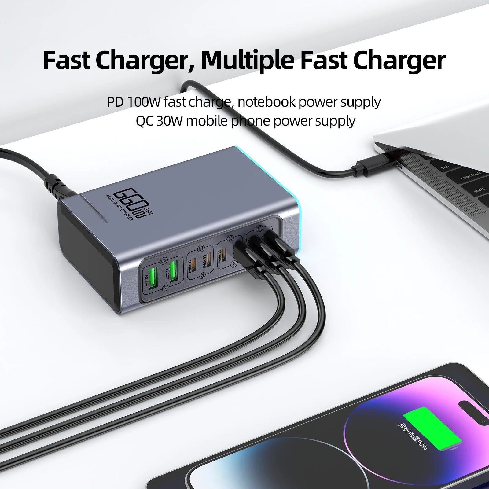 Premium 660W GaN Charger Station 8-Port EU Plug, Fast PD Charging Hub for MacBook iPhone Samsung Laptop Tablet - CE FCC Certified