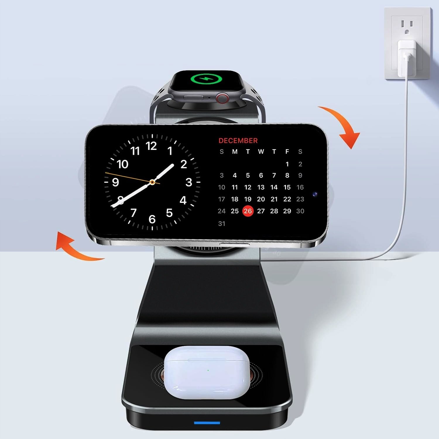 Premium Transparent Magnetic 3‑in‑1 MagSafe Wireless Charger 15W QC3.0