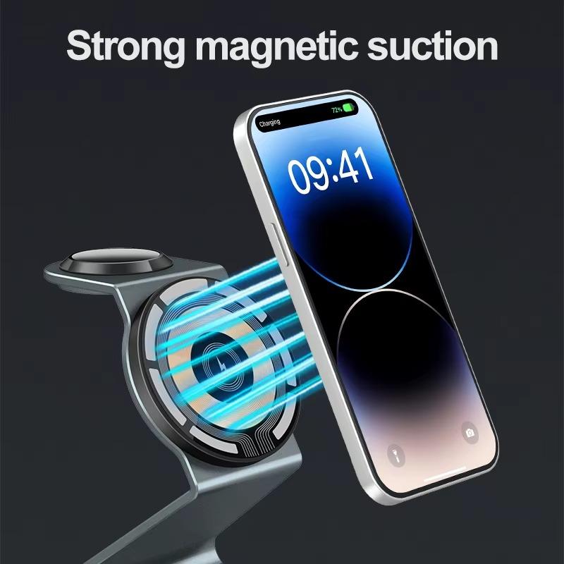 Premium Transparent Magnetic 3‑in‑1 MagSafe Wireless Charger 15W QC3.0
