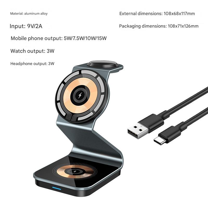 Premium Transparent Magnetic 3‑in‑1 MagSafe Wireless Charger 15W QC3.0